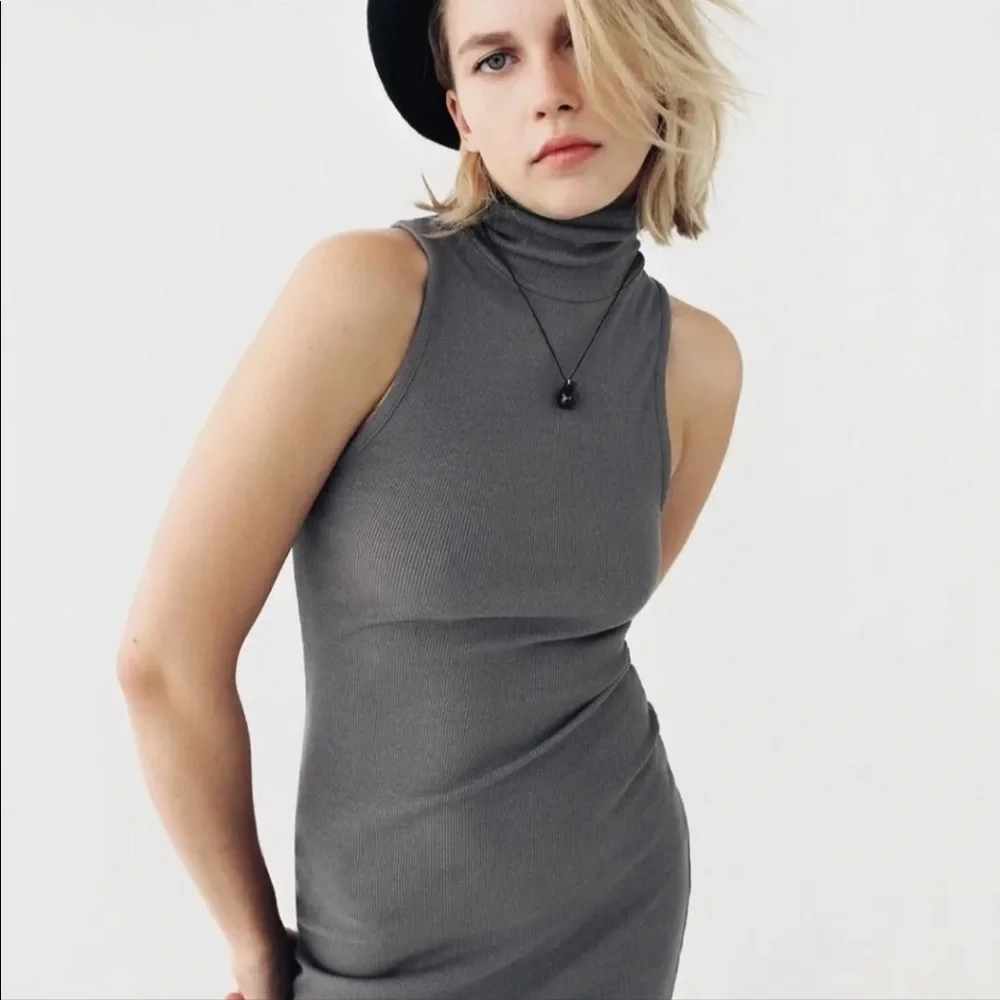 Zara RIBBED TURTLENECK DRESS - Picture 3 of 6